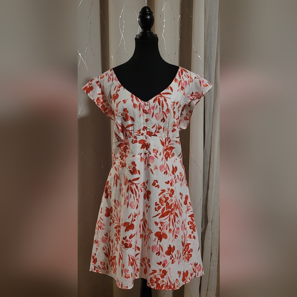 ​Banana Republic Floral Linen-Cotton Ruffle-Sleeve Dress - NWOT - 18 - Picture 2 of 14